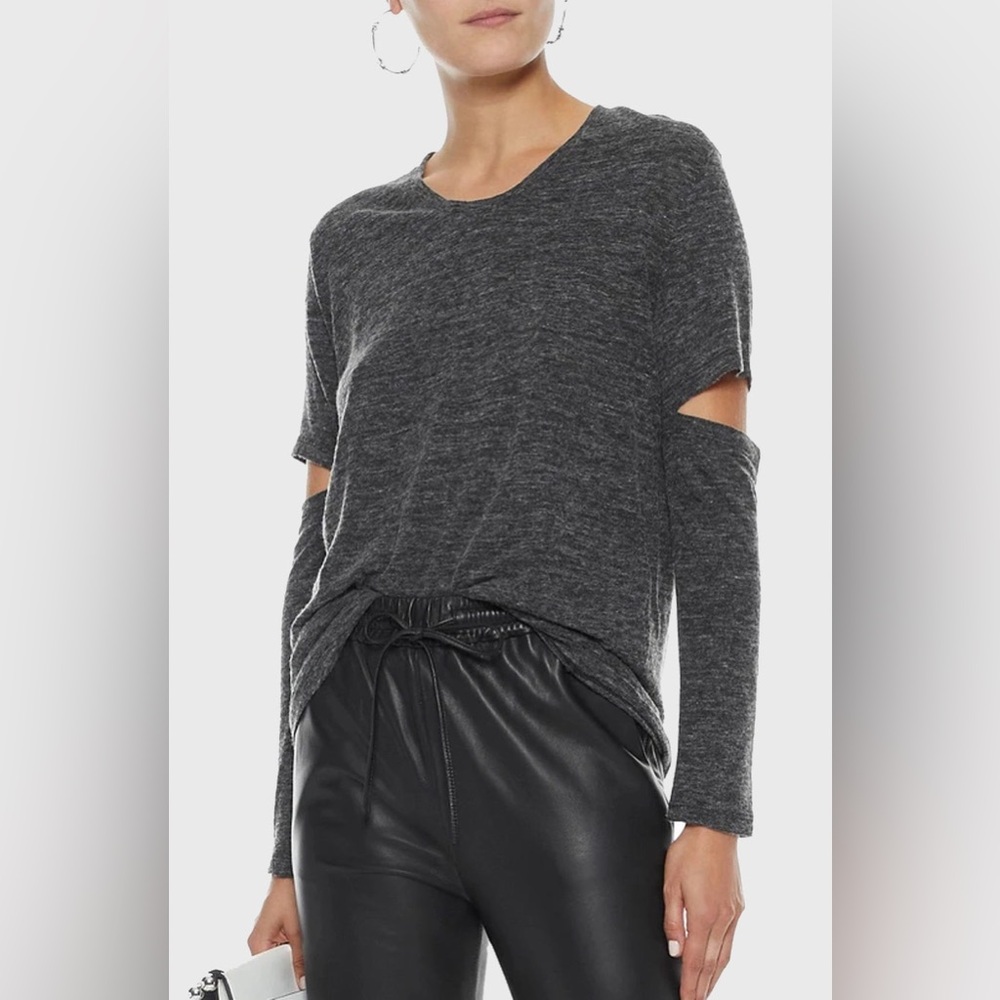 IRO ILRIER Top Anthracite gray long sleeve t shirt top cut out size medium